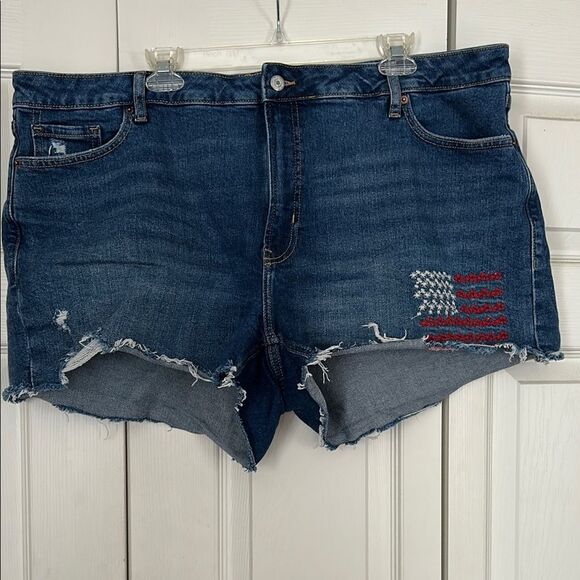 OLD NAVY 22 High-Rise OG Straight Blue Jean Cut-Off Shorts Frayed Hem Stretch - Picture 1 of 10